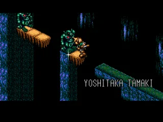 Riding moving platforms and fighting bad guys as the credits roll in the beginning of the game