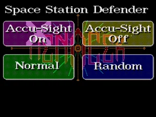 Space Station Defender: selecting game mode and the Accu-Sight on.