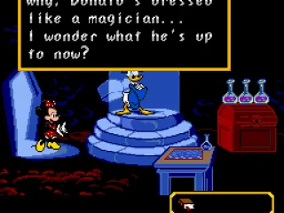 Minnie finds Donald testing a new shrinking spell.