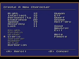 Create your own character from a list of options