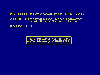 The game boots to a faux BASIC screen that lets the player choose what version to play.