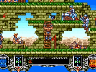 An enemy soldier mans a cannon.