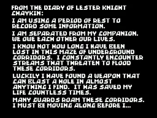 Lester's diary. Added for SNES and Genesis versions. I think it looks better in SNES version (see my screenshot of it),