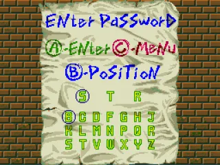 Password screen for the puzzle mode