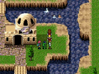 Nice town with swans swimming around