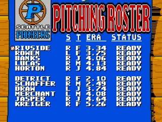 Selecting the pitching roster. Can pick up and move players up and down the list.