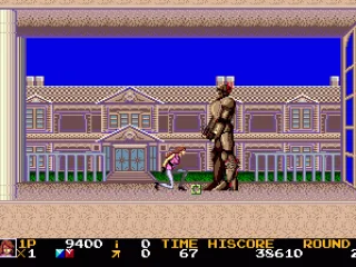 The first real boss: a huge robot.