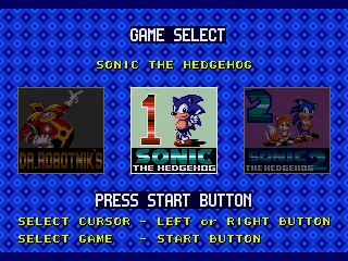 Game selection screen