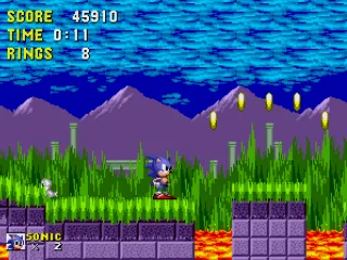 A nice tour of the Marble Zone...Sonic decides to stop for a sec and enjoy the scenery.