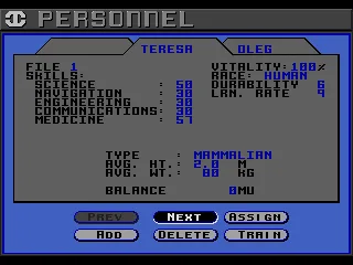 Creating and training your team at the Starport - basically RPG-ish character creation with skill upgrading