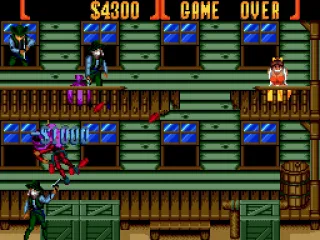 Standard hostage situation. Free the girl on the right balcony to complete the first half of a level