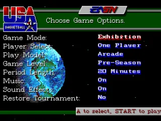 Main menu - exhibition mode has more options than tournament