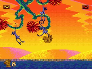 The monkey throw the little lion around