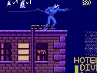 No, you don't fight those flying stars, you big blue guy. You avoid them!