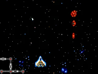 Flying with the shield power-up on.