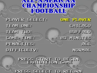 Exhibition Game menu