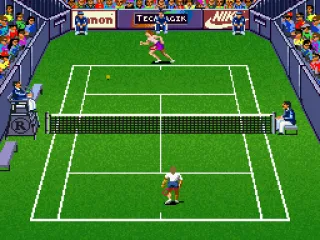 Ark, caught unaware by a powerful return has little chance of hitting this back.