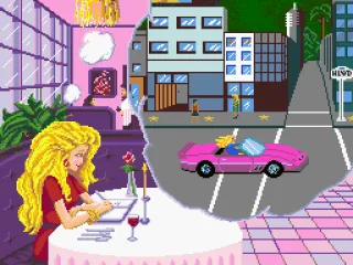 Intro to level one: Barbie dreams of taking her convertible through L.A.