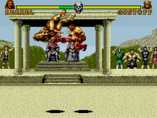 Hitting gustoff with a flying kick