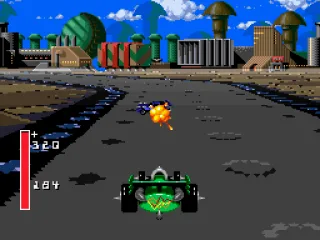 Here's a shot of the actual racing, in all its Mode-7 graphical glory... remember when Mode-7 was cool?