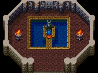 This gargoyle is just a saving point. You restart from it automatically with full HP and without losing levels every time you die!