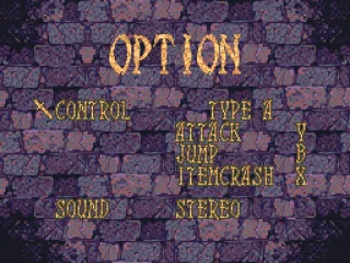 Options screen