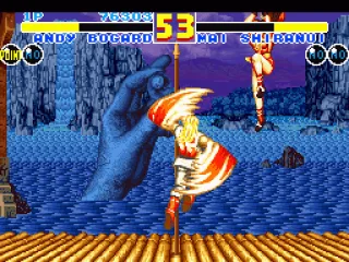 Andy Bogard uses his special uppercut against Mai Shiranui