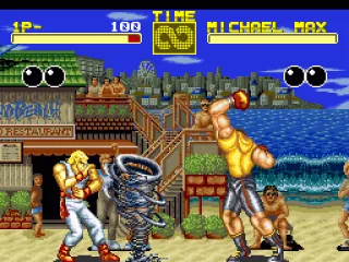 Michael Max uses his tornado-uppercut against Andy Bogard