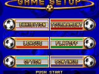 Main menu from Japanese version. Notice that the EA Sports logo in the background has been changed to the FIFA logo