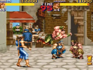 Haggar in action (Notice Streetfighter's Chun-Li in the background)