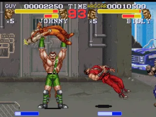 Haggar presses baddie, Guy gets knocked down