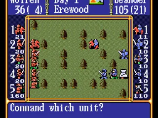 Up to five units can participate in battles. The unit's size is shown on the left and right side of the screen.
