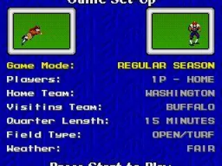 Game Set-up screen