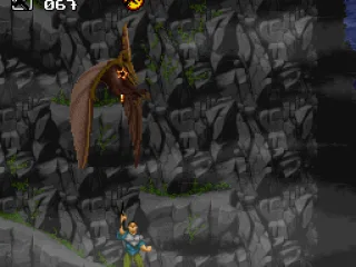 A pteranodon sizes up a meal... or just floats in place while getting shot up