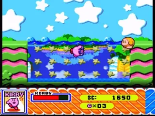 Kirby is swimming with the mask on
