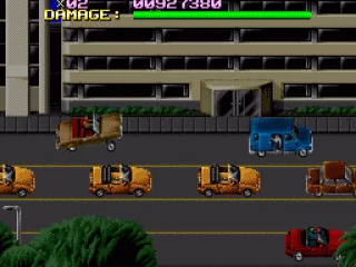 Cars can jump higher than in the Genesis version.