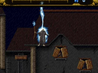 Reaching a certain high point in the level will cause Frankenstein's monster to be struck by lightning, fully replenishing his health.