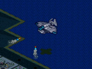 An enemy metal marine carrier, under fire from anti-aircraft missiles