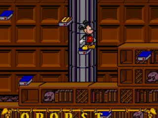 Mickey's first puzzle: to order the books alphabetically, jumping over the right letters in the right order.