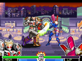 Mega Tigerzord attacks Lipsyncher using an upper-based punch, but she blocks his offensive on time.