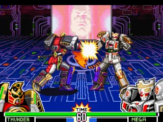 Thunder Megazord starts his battle against Mega Tigerzord hit-damaging him with a strengthful punch!