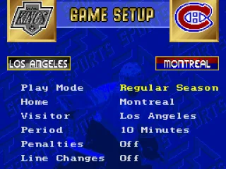 The main menu screen -- all options are the same as the Genesis version, except that there's no user profiles on the SNES.