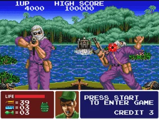 Some rebels executing a double frontal attack against Shin: successfully he kills one of them.