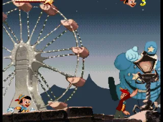 Pinocchio goes to the carnival.