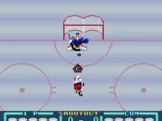 The goalie makes a save