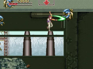 Fighting some enemies while hanging from the ceiling