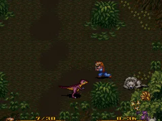 Fighting a dinosaur with a bone