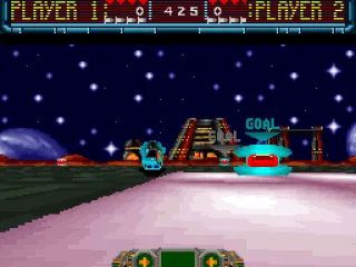 In one of the goal zones with no hoverball