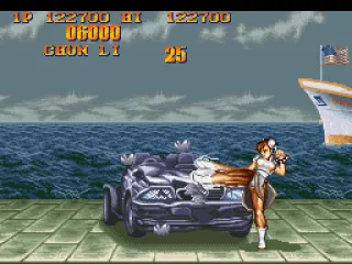 Bonus game: using her Lightning Kicks, Chun-Li have some seconds to break the car and increase her score.