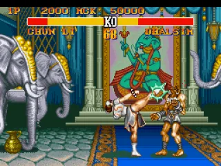 Chu-Li's high kick was connected in Dhalsim's face: an accurate hit!